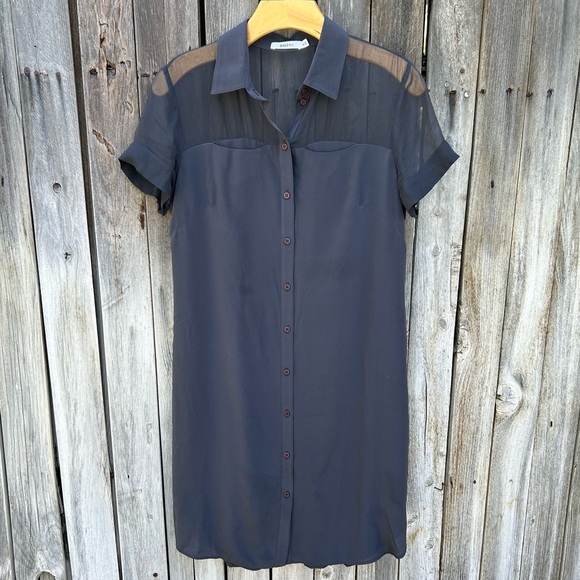 Bailey 44 Dresses & Skirts - Bailey 44 Silk Mixed Media Shirt Dress Grey M
